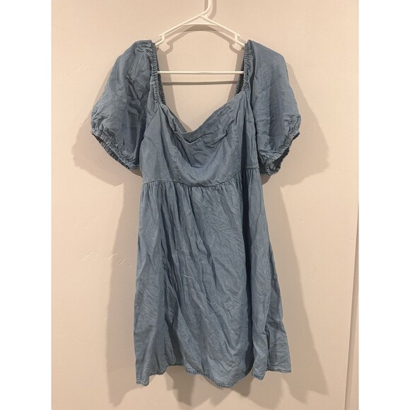Blue Rain Chambray Puff Sleeve Mini Dress - Picture 3 of 5